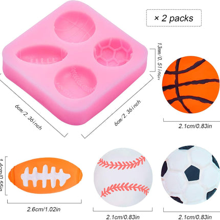 2 Pack Sports Fondant Mold for Cake Decoration, Football Basketball Baseball Soccer Silicone Molds for Valentine's Day DIY Chocolate Candy Mold Cake Decoration Cupcake Topper Polymer Clay.