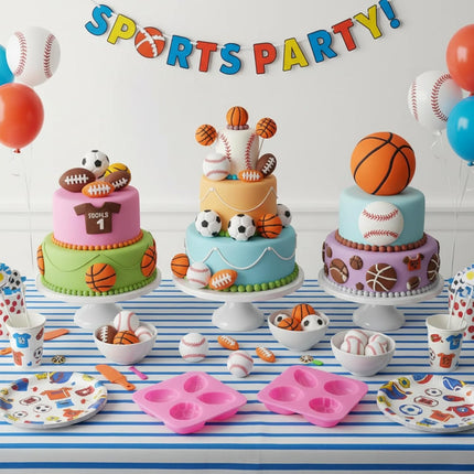 2 Pack Sports Fondant Mold for Cake Decoration, Football Basketball Baseball Soccer Silicone Molds for Valentine's Day DIY Chocolate Candy Mold Cake Decoration Cupcake Topper Polymer Clay.