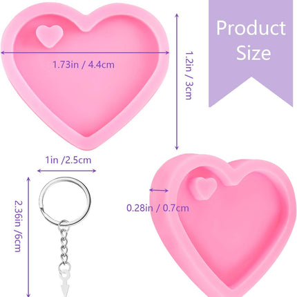 4 Pieces Heart Resin Keychain Molds for Epoxy Resin Easter Mother's Day Silicone Fondant Molds Love Keychain Gift with 20 Pieces Key Rings for DIY Decoration, Homemade Dessert.