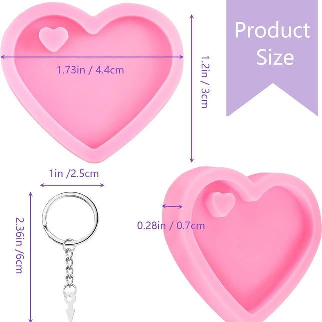 4 Pieces Heart Resin Keychain Molds for Epoxy Resin Easter Mother's Day Silicone Fondant Molds Love Keychain Gift with 20 Pieces Key Rings for DIY Decoration, Homemade Dessert.