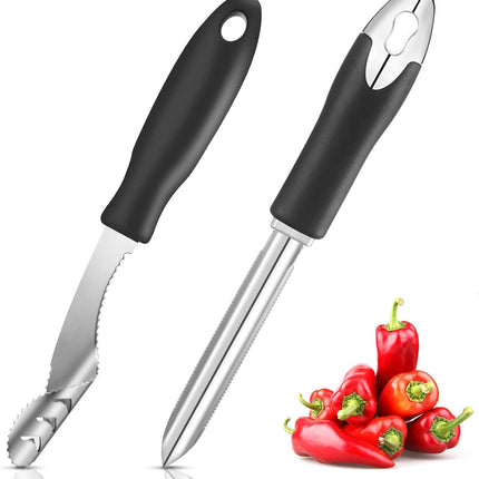 2 Pieces Jalapeno Pepper Corer Zucchini Cucumber Corer Remover with Serrated Slice and Rubber Handle Seed Remover or Slice Off Vegetables Tops for Kitchen.