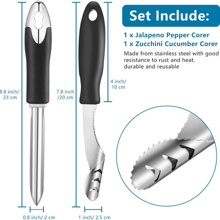 2 Pieces Jalapeno Pepper Corer Zucchini Cucumber Corer Remover with Serrated Slice and Rubber Handle Seed Remover or Slice Off Vegetables Tops for Kitchen.