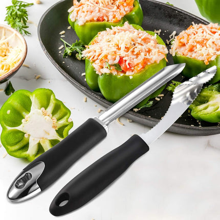 2 Pieces Jalapeno Pepper Corer Zucchini Cucumber Corer Remover with Serrated Slice and Rubber Handle Seed Remover or Slice Off Vegetables Tops for Kitchen.