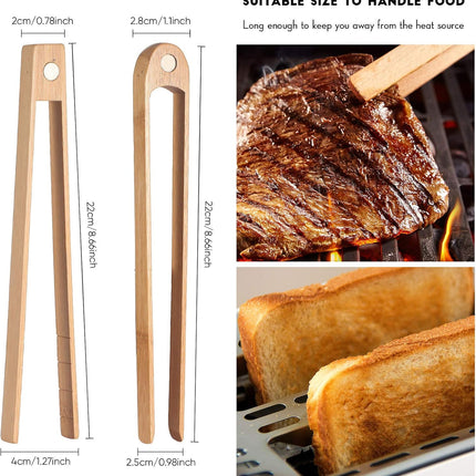 2 Pieces 8.7 Inch Wooden Toaster Tongs with Magnet Magnetic Bamboo Wood Toast Natural Bamboo Kitchen Utensil Accessories for Cooking Bagel Cake Muffin Bread.