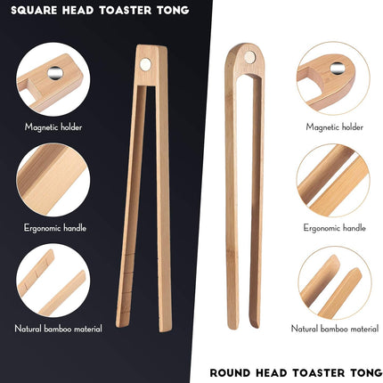 2 Pieces 8.7 Inch Wooden Toaster Tongs with Magnet Magnetic Bamboo Wood Toast Natural Bamboo Kitchen Utensil Accessories for Cooking Bagel Cake Muffin Bread.