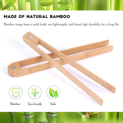 2 Pieces 8.7 Inch Wooden Toaster Tongs with Magnet Magnetic Bamboo Wood Toast Natural Bamboo Kitchen Utensil Accessories for Cooking Bagel Cake Muffin Bread.