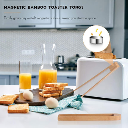 2 Pieces 8.7 Inch Wooden Toaster Tongs with Magnet Magnetic Bamboo Wood Toast Natural Bamboo Kitchen Utensil Accessories for Cooking Bagel Cake Muffin Bread.