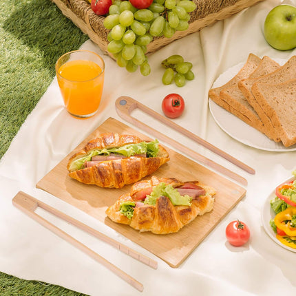 2 Pieces 8.7 Inch Wooden Toaster Tongs with Magnet Magnetic Bamboo Wood Toast Natural Bamboo Kitchen Utensil Accessories for Cooking Bagel Cake Muffin Bread.