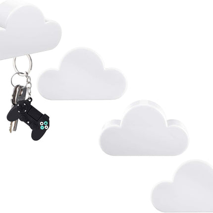 4 Pieces Cloud Magnetic Key Holder for Wall Key Rack Organizer Keychains Hooks with Adhesive for Door(White).