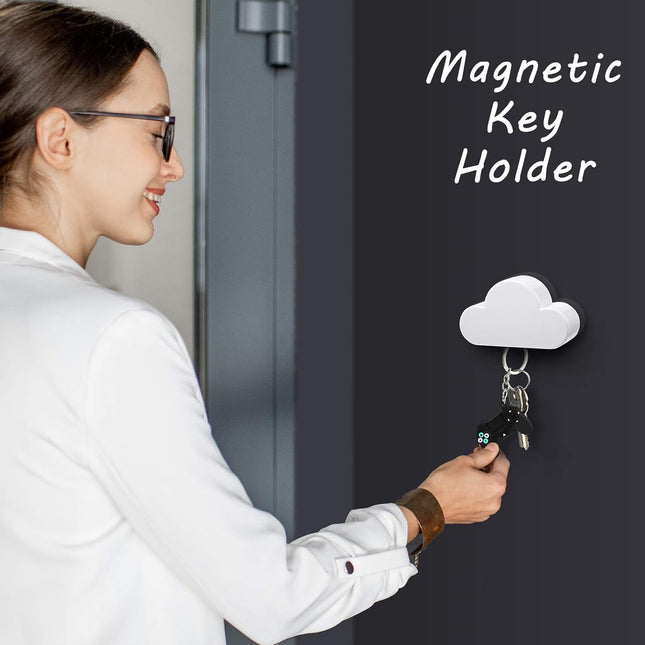 4 Pieces Cloud Magnetic Key Holder for Wall Key Rack Organizer Keychains Hooks with Adhesive for Door(White).