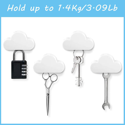 4 Pieces Cloud Magnetic Key Holder for Wall Key Rack Organizer Keychains Hooks with Adhesive for Door(White).