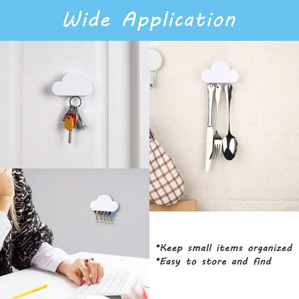 4 Pieces Cloud Magnetic Key Holder for Wall Key Rack Organizer Keychains Hooks with Adhesive for Door(White).
