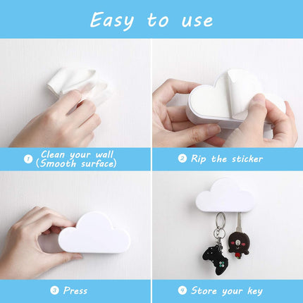 4 Pieces Cloud Magnetic Key Holder for Wall Key Rack Organizer Keychains Hooks with Adhesive for Door(White).