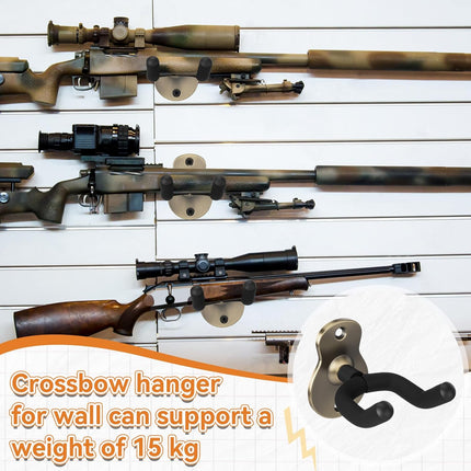 2 Pcs Crossbow Hanger for Wall Vertical Rack Wall Mount Metal Gun Holder Compound Bow Hanger Holder Displays Rack Shotgun Hooks Rifle Storage Securely Holds Airsoft Firearm.
