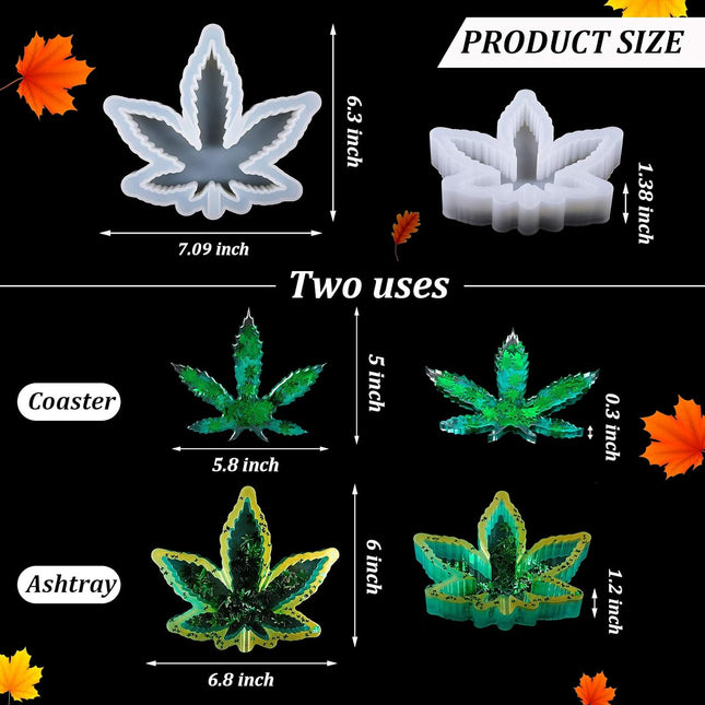 2 Pieces Maple Leaf Silicone Resin Mold, Large Leaf Tray Casting Mold for DIY Coasters, Soap Dish, Home Decoration, Thanksgiving Fall Decoration.