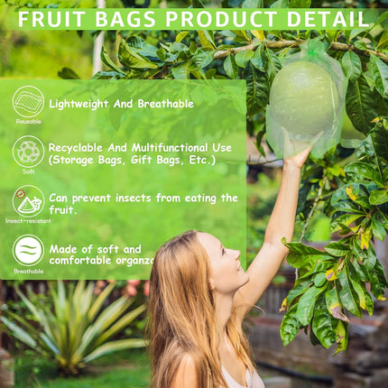 50 Pcs Fruit Protection Bags,8''×12''Fruit Netting Bags for Fruit Trees Fruit Cover Mesh Bag with Drawstring Netting Barrier Bags for Plant Fruit Flower.