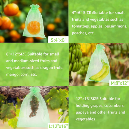 50 Pcs Fruit Protection Bags,8''×12''Fruit Netting Bags for Fruit Trees Fruit Cover Mesh Bag with Drawstring Netting Barrier Bags for Plant Fruit Flower.