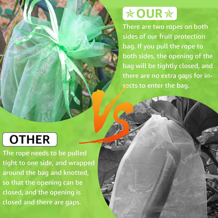 50 Pcs Fruit Protection Bags,8''×12''Fruit Netting Bags for Fruit Trees Fruit Cover Mesh Bag with Drawstring Netting Barrier Bags for Plant Fruit Flower.