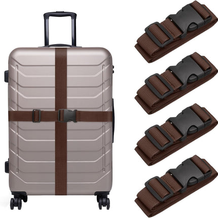 4 Pcs Luggage Straps for Suitcases, Adjustable Luggage Connector Strap Buckle Travel Suitcase Bag Strap Belt Luggage Accessories for Travel Suitcase Bag Connect, Dark Brown.