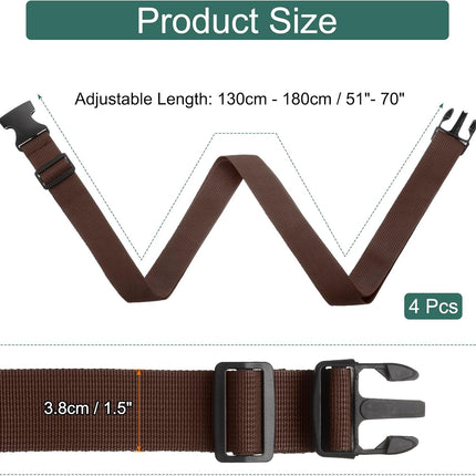 4 Pcs Luggage Straps for Suitcases, Adjustable Luggage Connector Strap Buckle Travel Suitcase Bag Strap Belt Luggage Accessories for Travel Suitcase Bag Connect, Dark Brown.