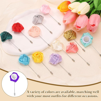 Rose Lapel Pin for Men, Satin Flower Lapel Pins Silk Brooch for Groom Business.