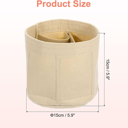 Purse Organizer Insert, Portable Felt Organizer Bags Round Multiple Compartments Purse Liner for Bucket Bag, Domed Satchel, Tote Bag, Handbag Shaper (8" x 4" x 5.5", Beige).