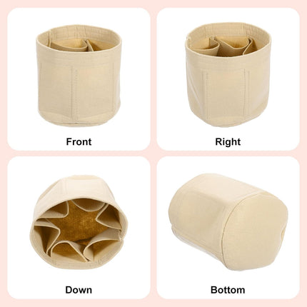 Purse Organizer Insert, Portable Felt Organizer Bags Round Multiple Compartments Purse Liner for Bucket Bag, Domed Satchel, Tote Bag, Handbag Shaper (8" x 4" x 5.5", Beige).