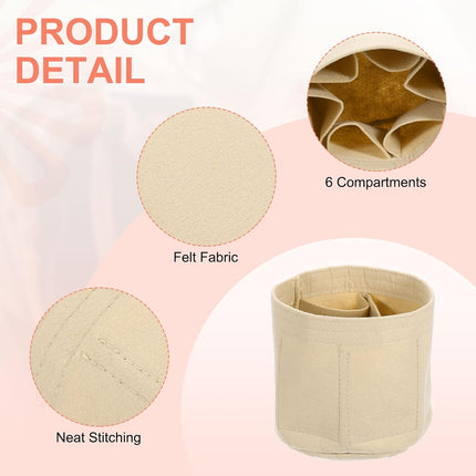 Purse Organizer Insert, Portable Felt Organizer Bags Round Multiple Compartments Purse Liner for Bucket Bag, Domed Satchel, Tote Bag, Handbag Shaper (8" x 4" x 5.5", Beige).