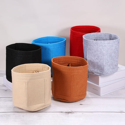 Purse Organizer Insert, Portable Felt Organizer Bags Round Multiple Compartments Purse Liner for Bucket Bag, Domed Satchel, Tote Bag, Handbag Shaper (8" x 4" x 5.5", Beige).