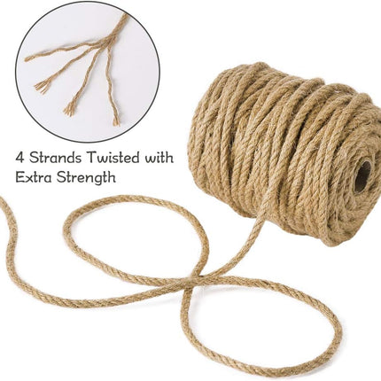 5mm Jute Rope, 100 Feet 4Ply Twisted Heavy Duty and Thick Twine Rope for Gardening, Crafting, Bundling, Cat Scratching Post, Home Decor, Christmas Decorations.