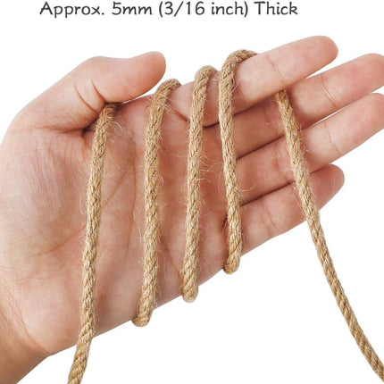 5mm Jute Rope, 100 Feet 4Ply Twisted Heavy Duty and Thick Twine Rope for Gardening, Crafting, Bundling, Cat Scratching Post, Home Decor, Christmas Decorations.