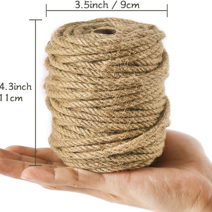 5mm Jute Rope, 100 Feet 4Ply Twisted Heavy Duty and Thick Twine Rope for Gardening, Crafting, Bundling, Cat Scratching Post, Home Decor, Christmas Decorations.