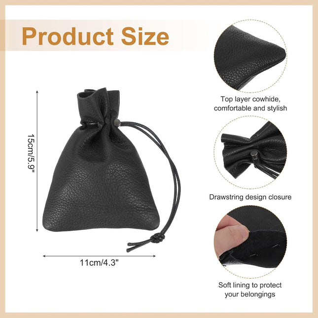 1 Pcs Drawstring Bag, Leather Coin Purse, Change Purse for Women, Men's Leather Bag, for Jewelry, Keys, Coin Storage(Black).
