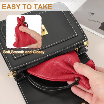 1 Pcs Drawstring Bag, Leather Coin Purse, Change Purse for Women, Men's Leather Bag, for Jewelry, Keys, Coin Storage(Black).
