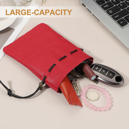 1 Pcs Drawstring Bag, Leather Coin Purse, Change Purse for Women, Men's Leather Bag, for Jewelry, Keys, Coin Storage(Black).
