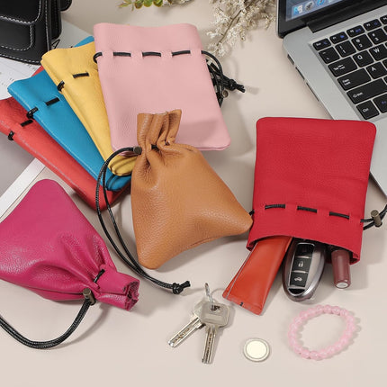 1 Pcs Drawstring Bag, Leather Coin Purse, Change Purse for Women, Men's Leather Bag, for Jewelry, Keys, Coin Storage(Black).