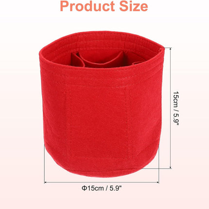Purse Organizer Insert, Portable Felt Organizer Bags Round Multiple Compartments Purse Liner for Bucket Bag, Domed Satchel, Tote Bag, Handbag Shaper (6" x 6", Red).