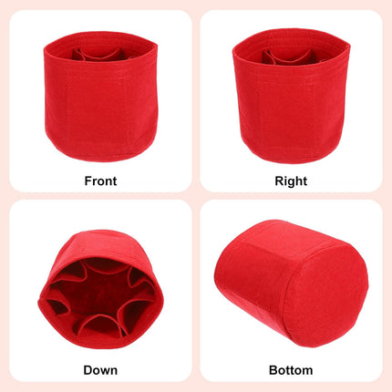 Purse Organizer Insert, Portable Felt Organizer Bags Round Multiple Compartments Purse Liner for Bucket Bag, Domed Satchel, Tote Bag, Handbag Shaper (6" x 6", Red).