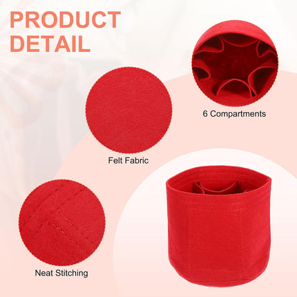 Purse Organizer Insert, Portable Felt Organizer Bags Round Multiple Compartments Purse Liner for Bucket Bag, Domed Satchel, Tote Bag, Handbag Shaper (6" x 6", Red).