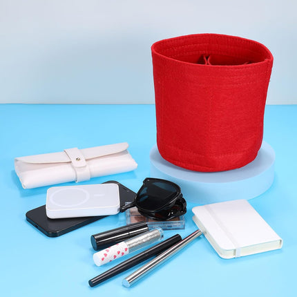 Purse Organizer Insert, Portable Felt Organizer Bags Round Multiple Compartments Purse Liner for Bucket Bag, Domed Satchel, Tote Bag, Handbag Shaper (6" x 6", Red).