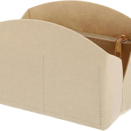 Purse Organizer Insert, Portable Felt Organizer Bags with Metal Zipper Multiple Compartments Purse Liner for Domed Satchel, Tote Bag, Handbag Shaper (8" x 4" x 5.5", Beige).