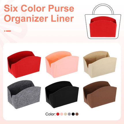 Purse Organizer Insert, Portable Felt Organizer Bags with Metal Zipper Multiple Compartments Purse Liner for Domed Satchel, Tote Bag, Handbag Shaper (8" x 4" x 5.5", Beige).
