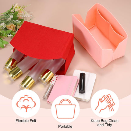 Purse Organizer Insert, Portable Felt Organizer Bags with Metal Zipper Multiple Compartments Purse Liner for Domed Satchel, Tote Bag, Handbag Shaper (8" x 4" x 5.5", Beige).