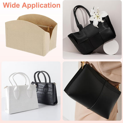 Purse Organizer Insert, Portable Felt Organizer Bags with Metal Zipper Multiple Compartments Purse Liner for Domed Satchel, Tote Bag, Handbag Shaper (8" x 4" x 5.5", Beige).