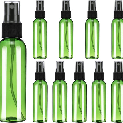 10Pack Spray Bottles, 2 Oz/60ML Reusable Clear Empty Mist Plastic Mini Travel Bottle Set,Small Refillable Liquid Containers for Household Use, Essential Oil, Cleaning (Green Black).