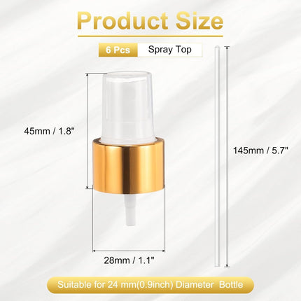 6 Pcs Gold White Spray Top, 24/410 Fine Mist Sprayer Reusable Replacement Spray Bottle Pump Plastic Top for Cosmetic Perfume and Body Sprays Bottle.