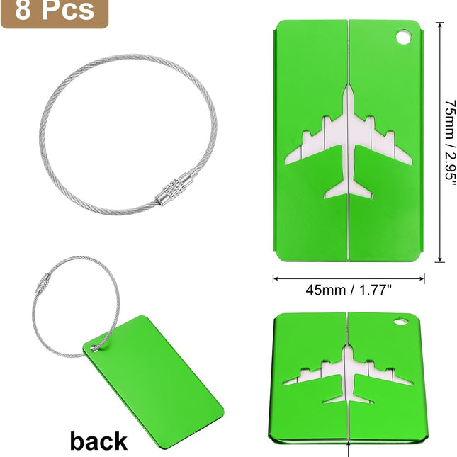 Travel Luggage Tags for Suitcases, 8Pcs Aluminum Metal Luggage Tags with Strap, Privacy Protection Bag Tags for Travel Luggage Baggage Identifier (Green).