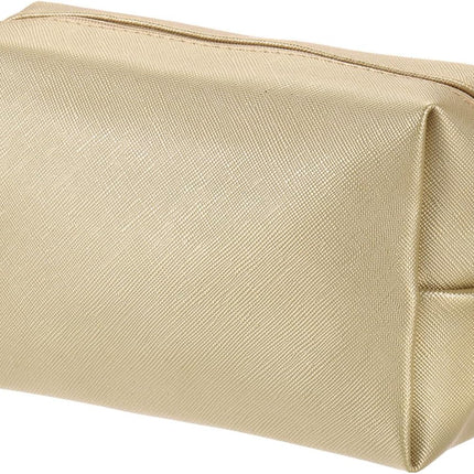 PU Leather Square Makeup Bag, Waterproof Cosmetic Organizer Bag Zipper Pouch Travel Toiletry Bag for Women for Makeup Brush Holder (Bronze Gold, Small).