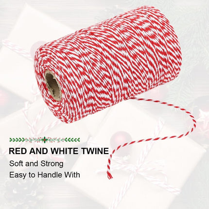 Red and White Twine, 656 Feet 200m Cotton Bakers Twine Ribbon for Baking, Butchers, Crafts, Gift Wrapping, Christmas Holiday Decorations.