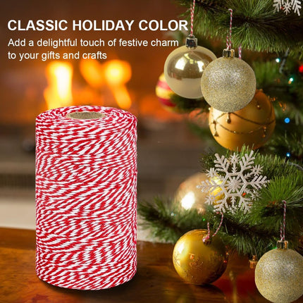 Red and White Twine, 656 Feet 200m Cotton Bakers Twine Ribbon for Baking, Butchers, Crafts, Gift Wrapping, Christmas Holiday Decorations.